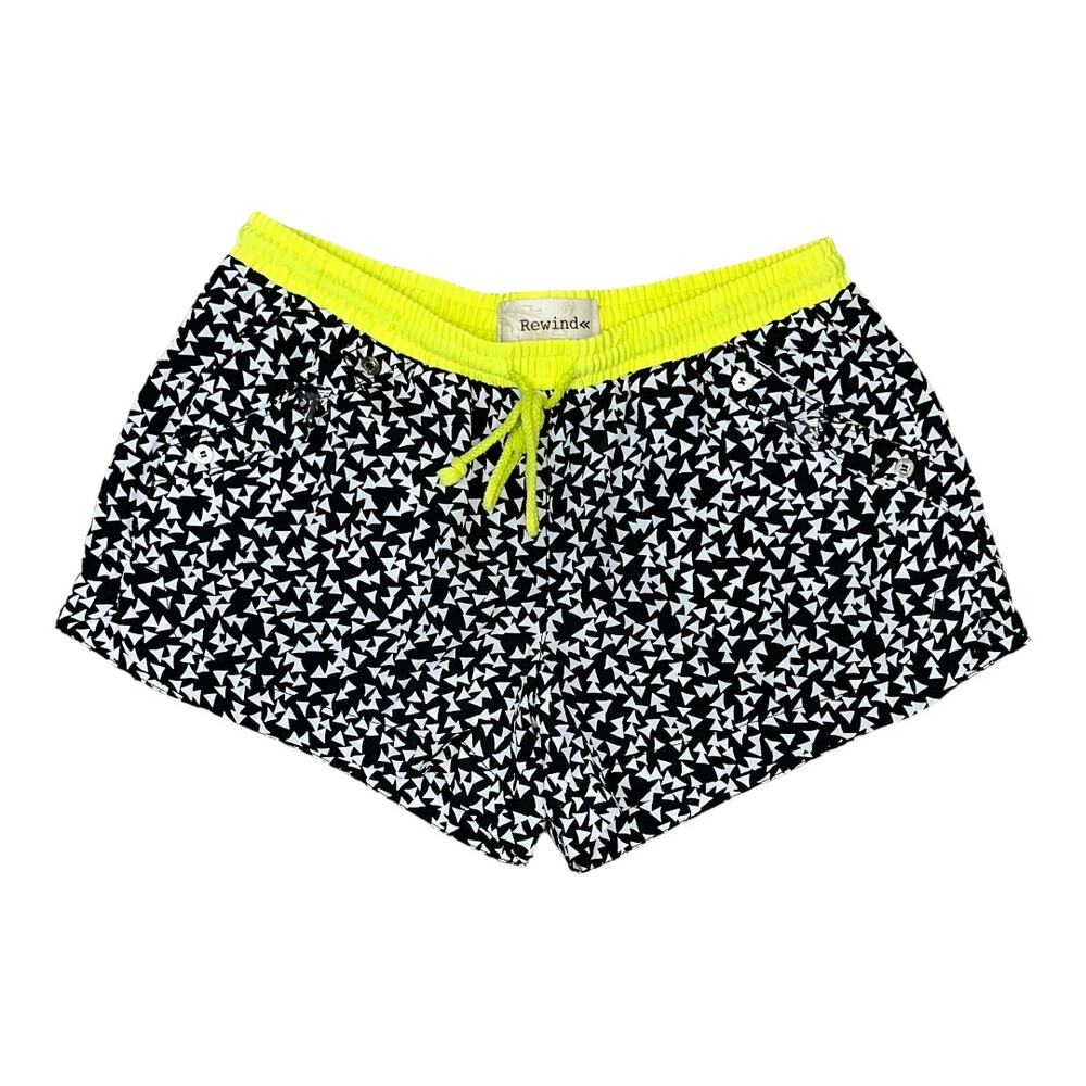 Rewind black yellow geometric running shorts Junior's athletic activewear SZ 7